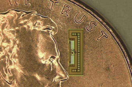 The tiny radio-on-a-chip gathers all the power it needs from the same electromagnetic waves that carry signals to its receiving antenna.