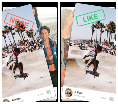 Tinder's app lets people swipe left or right to show whether they "like" someone.