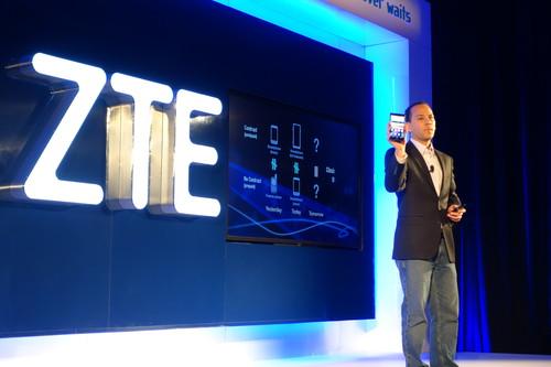 ZTE executive Jeff Yee holds up the ZTE Grand Max X Plus.