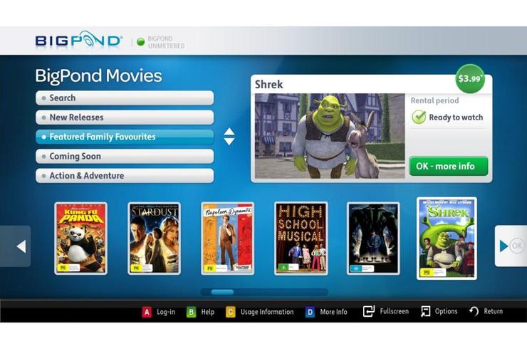 The user interface for Samsung's BigPond Movies on Demand service.