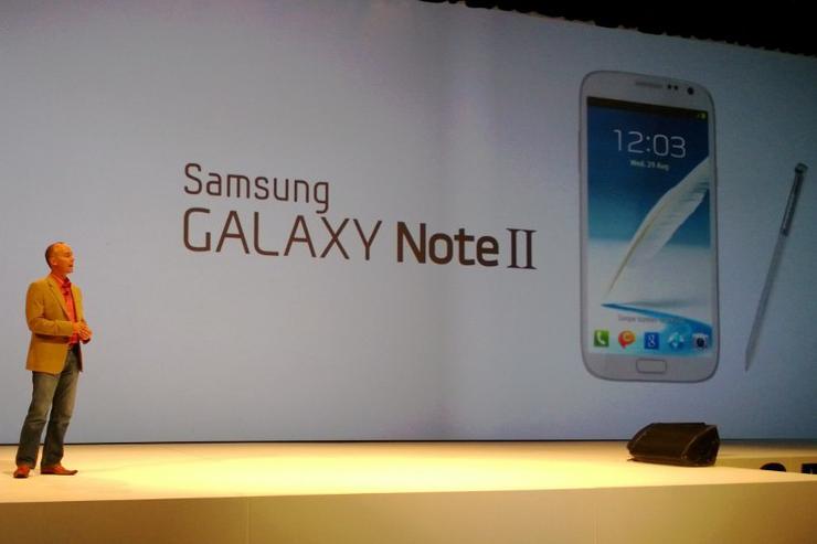 Samsung Australia's vice-president of telecommunications, Tyler McGee, officially unveils the Galaxy Note II in Sydney last night.