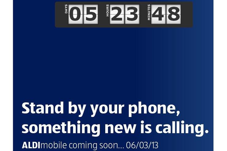 A screenshot of the Aldi Mobile website, currently showing a countdown timer that is set to end on Wednesday 6 March at 8.30am.