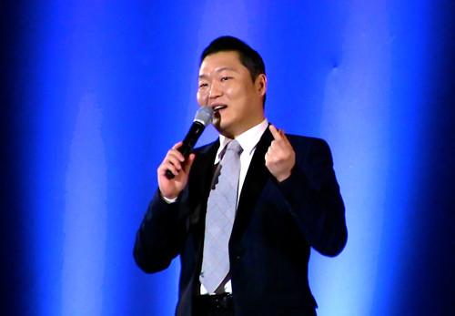 South Korean rapper Psy talks about the origin of "Gangnam Style" at the 2015 Computer-Human Interaction Conference in Seoul this week. He initially resisted suggestions to upload the song's video to YouTube, believing no one outside South Korea would be interested. It has since broken all viewership records on the site. 