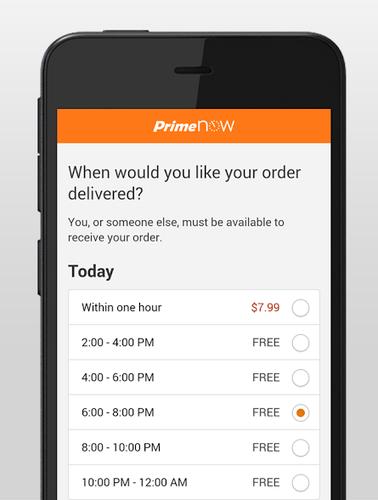 Via a mobile app, Amazon lets users have goods delivered within an hour using Prime Now