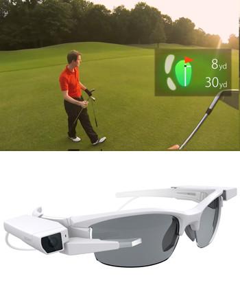 Sony's Single-Lens Display Module (bottom) is a high-resolution OLED screen that can be used for applications such as showing distance maps during golf games. 