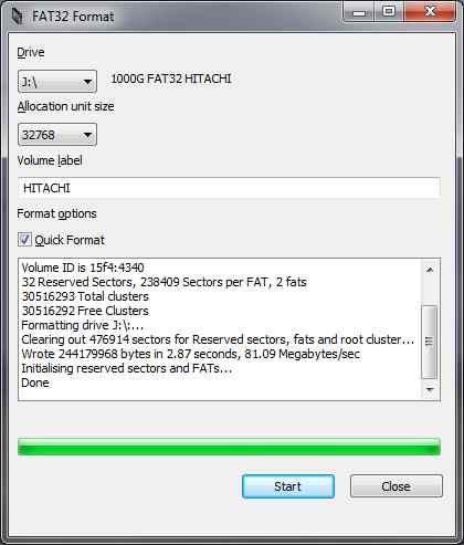 Utilisation de l'utilitaire Fat32format pour convertir un lecteur NTFS en Fat32.
