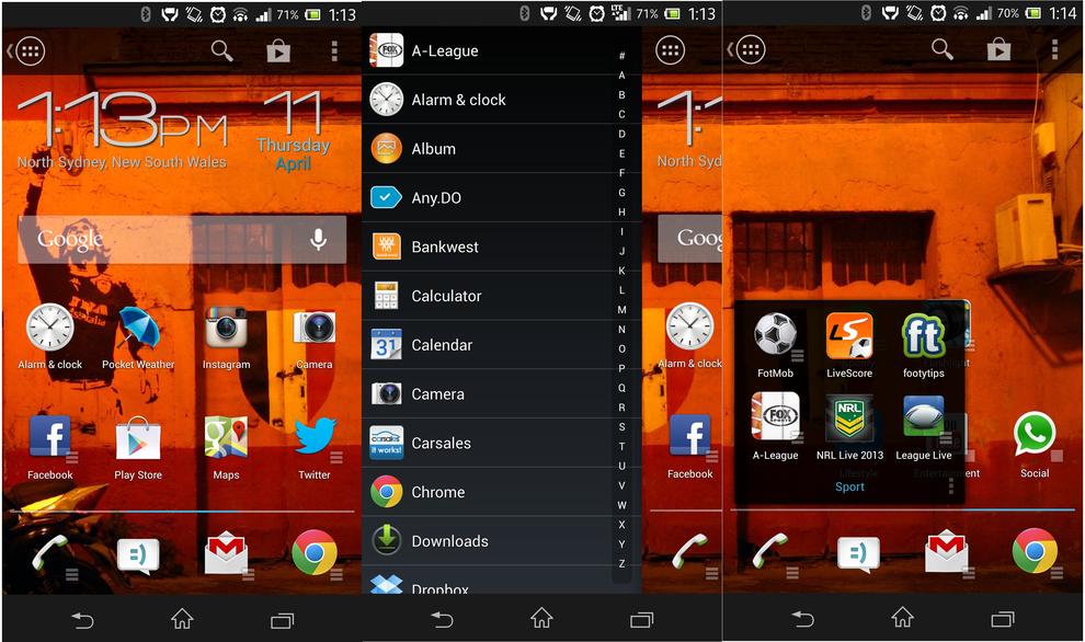 From left to right: Action Launcher's home screen, quick drawer and Covers. (Screenshots taken on Sony Xperia Z)