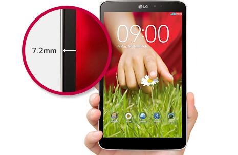 LG claims the small side bezel (7.2mm) maximises screen width and makes the tablet more comfortable to hold