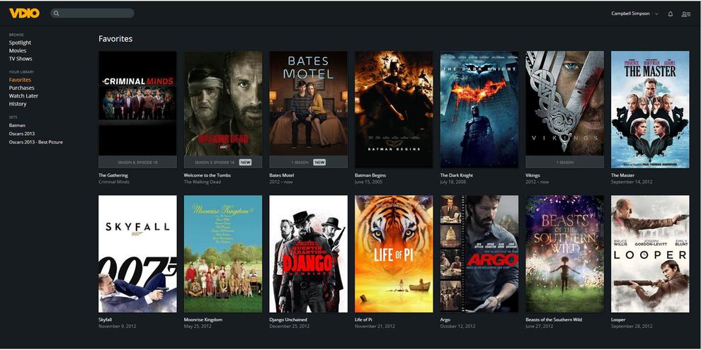 Like Rdio, you can choose Favourites using the heart symbol over any TV or movies on the grid.