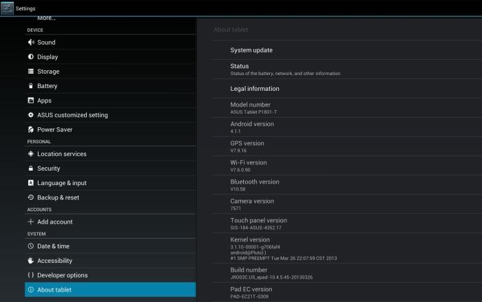 Android version 4.1.1 (Jelly Bean) comes installed on the tablet. 
