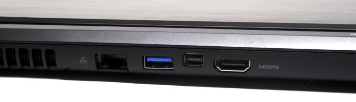 Like a mullet haircut, most of the business is in the back. Here you get Gigabit Ethernet, USB 3.0, HDMI, and a port that can take a VGA dongle. It's also where the power port and the air vents reside. 