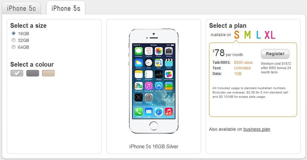 Telstra's cheapest option for the 16GB iPhone 5s will cost $78 per month.