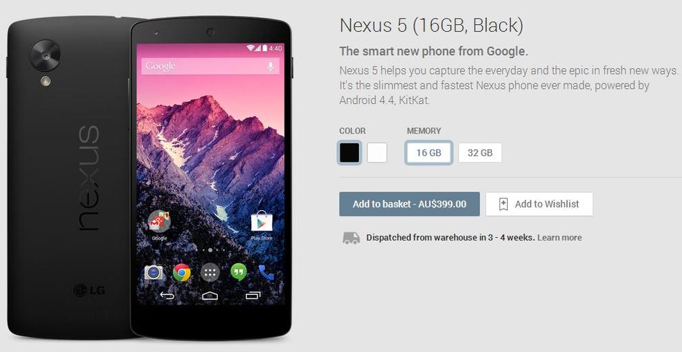 The black 16GB model of the Nexus 5 currently lists a dispatch time of 3-4 weeks.