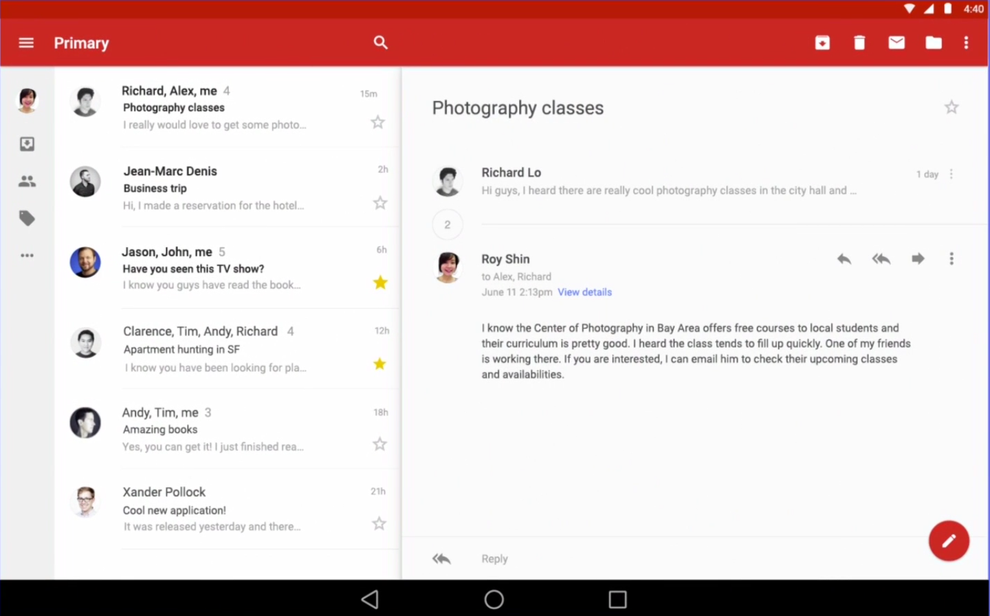 Gmail revised for a tablet