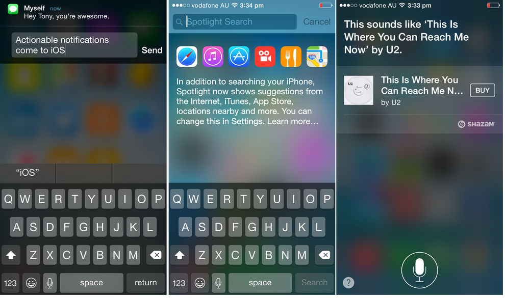 Actionable text messaging, Spotlight now searches the Internet and the App store, plus Siri can now recognise the name of songs