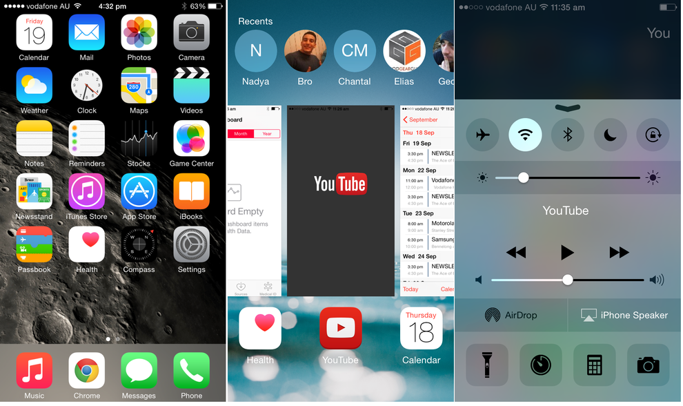 The Apple homescreen, recent contact now line the task manager and a redesigned shortcut pane