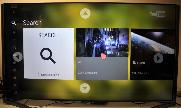 Search history for 4K content through the built-in YouTube application.