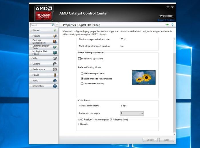 Enabling AMD FreeSync in the Catalyst driver.