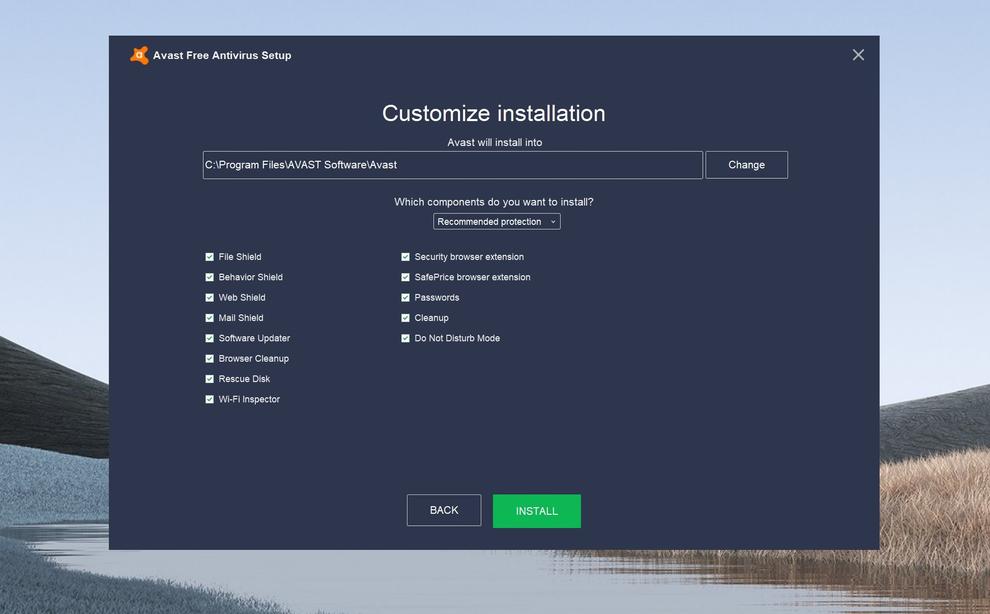 Avast supplies a long list of optional modules to install as part of its free security software