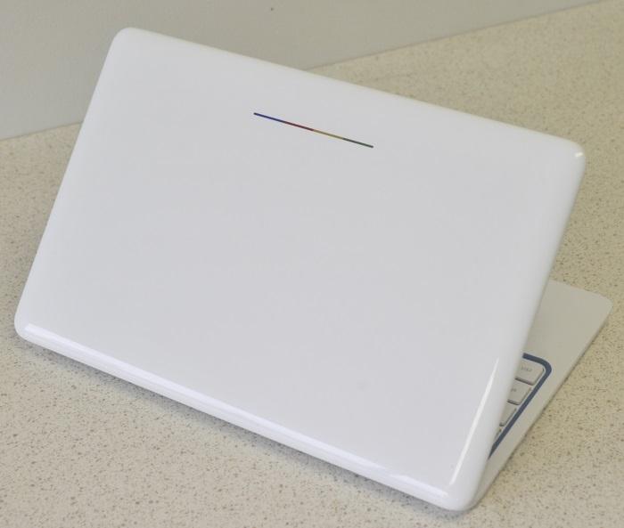 The HP Chromebook 11 has a clean, white look, but there is a splash of colour on the lid.