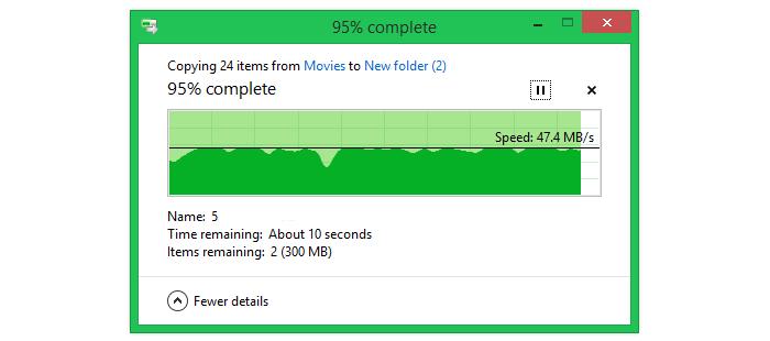 Transferring large files (6.2GB worth of movie files) across a 3m distance.