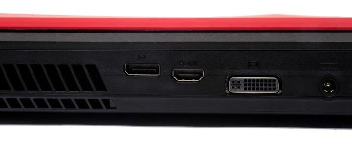 The rear holds a DVI port, DisplayPort, HDMI and the power port.