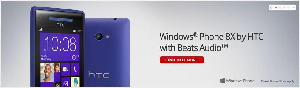 The HTC Windows Phone 8X, as it appears on the Vodafone Web site.
