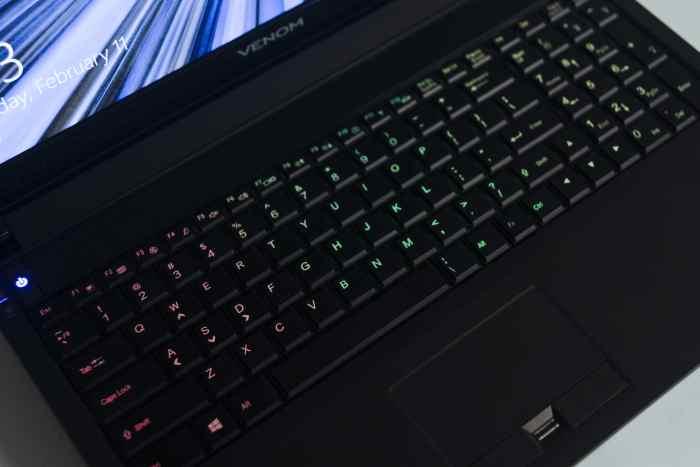 The keyboard has a comprehensive backlight system that allows three sections to be coloured differently. It can be controlled through software and you can select from various flashing patterns, colours and intensity.