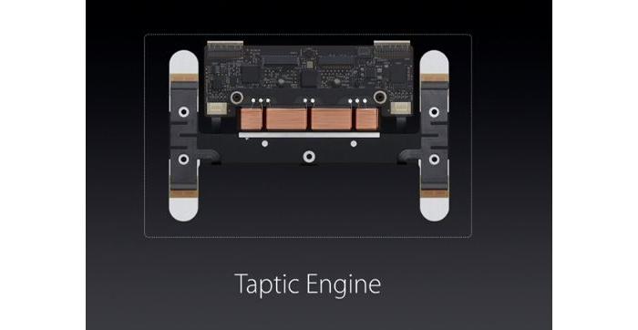 The new Trackpad uses force to detect clicks all over the pad, and there is a Taptic engine to provide tactile feedback.