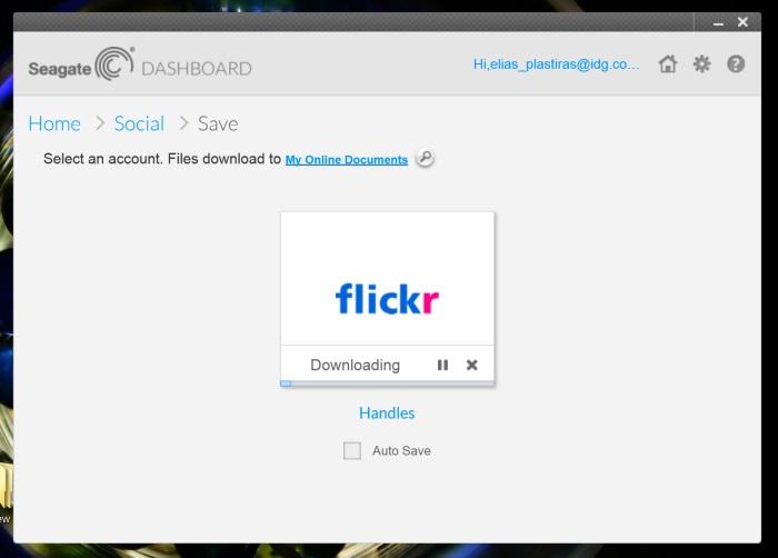 Flickr photos can be backed up to the drive through the Dashboard software, but only scaled versions, not the original uploaded files.
