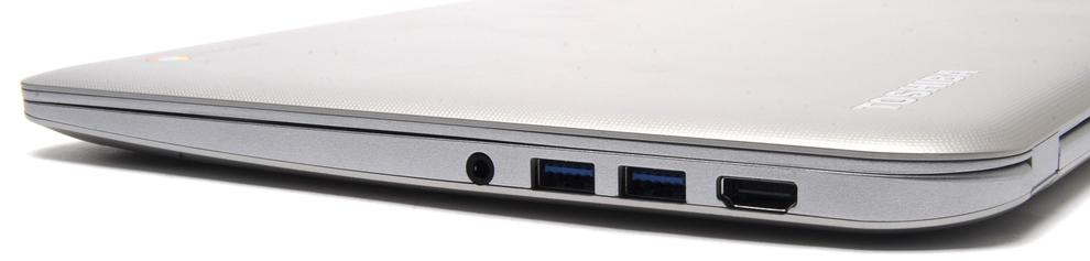 The right side has a full-sized HDMI port, two USB 3.0 ports, and the audio port. Some people may be inconvenienced by the placement of both USB ports on the same side.