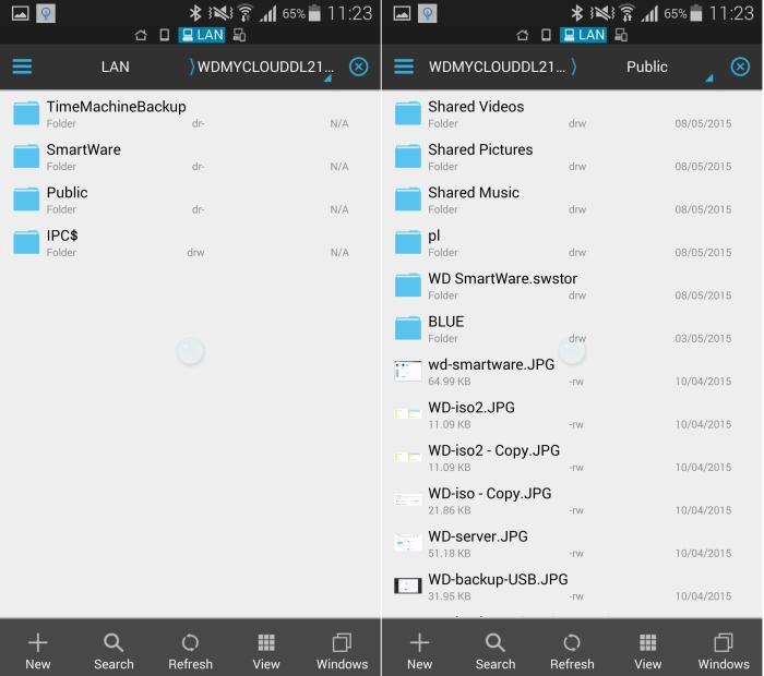 Viewing content from the My Cloud on an Android phone using ES File Explorer.