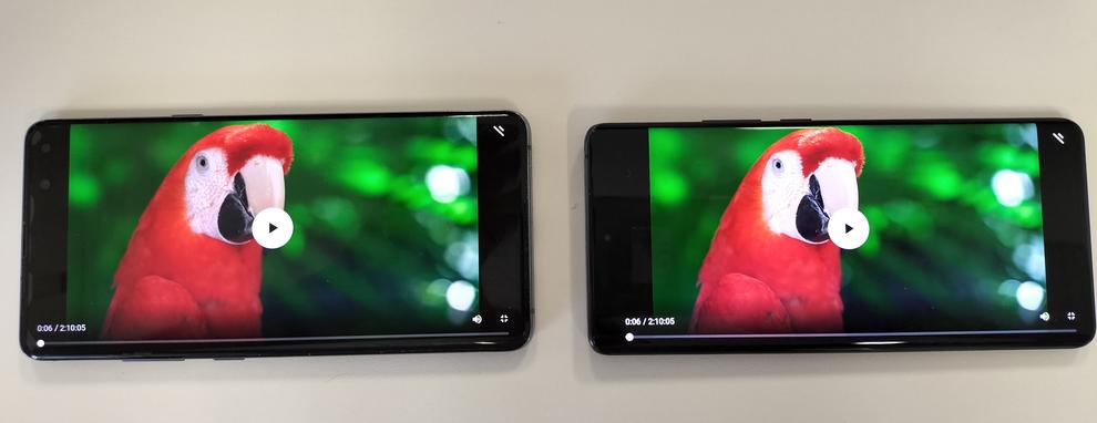 On the left: The Samsung Galaxy S10 5G in which a higher level of detail can be seen in video playback. 