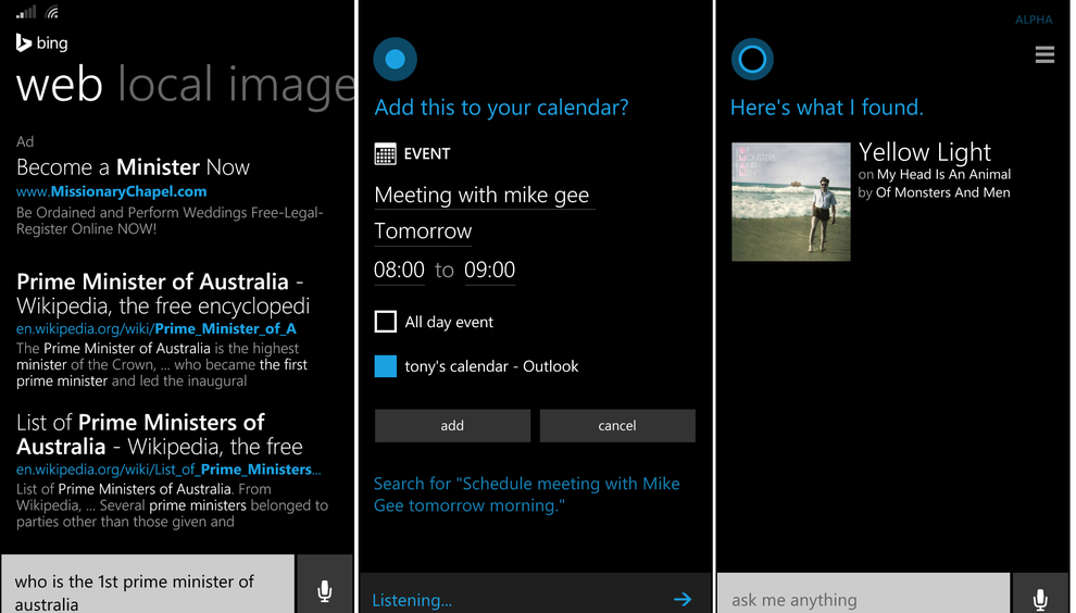 Microsoft's Cortana personal assistant